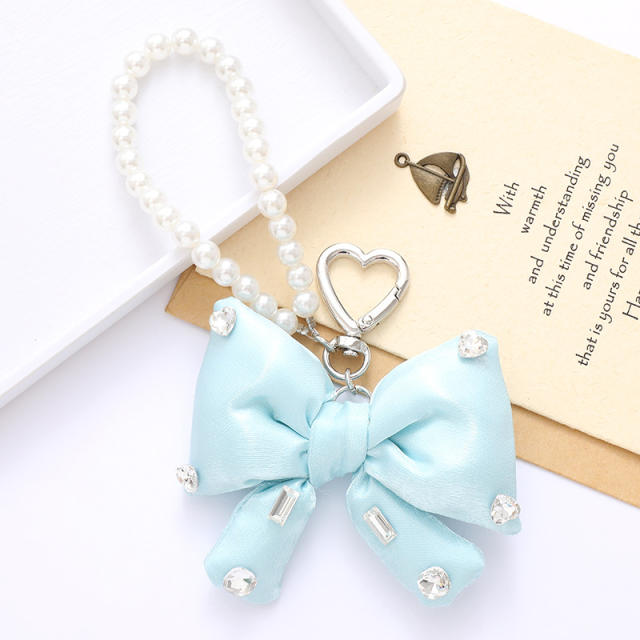 Sweet imitation pearl chain big bow keychain bag charm pendant