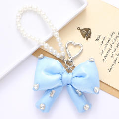 Sweet imitation pearl chain big bow keychain bag charm pendant