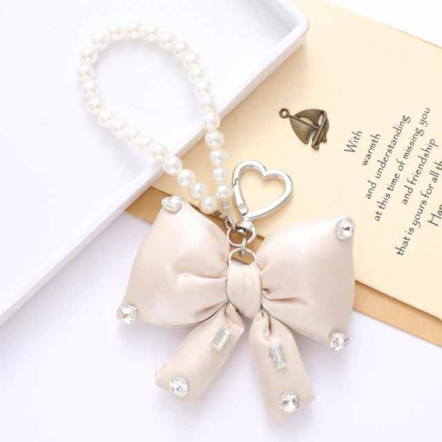Sweet imitation pearl chain big bow keychain bag charm pendant