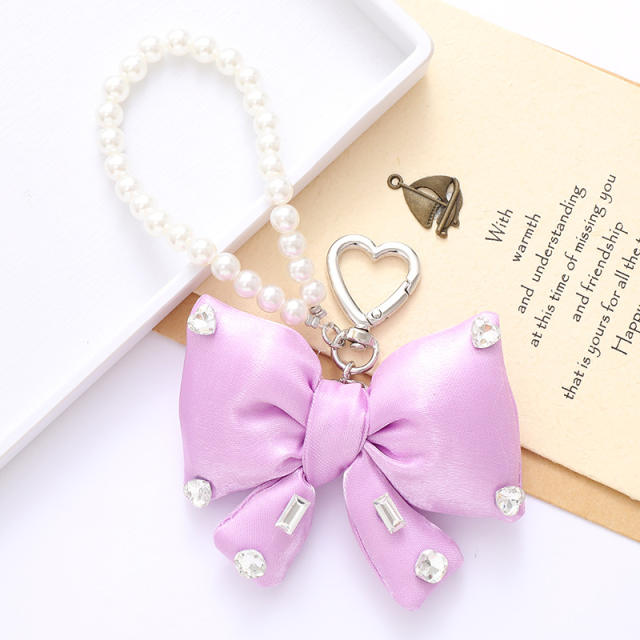 Sweet imitation pearl chain big bow keychain bag charm pendant