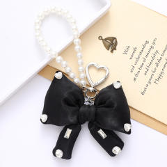 Sweet imitation pearl chain big bow keychain bag charm pendant