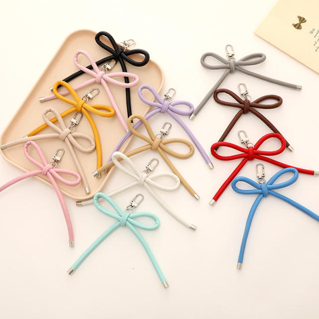 PU leather sweet handmade bow keychain bag charm pendant