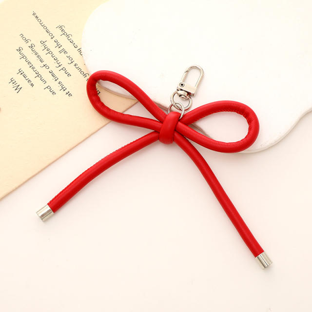 PU leather sweet handmade bow keychain bag charm pendant