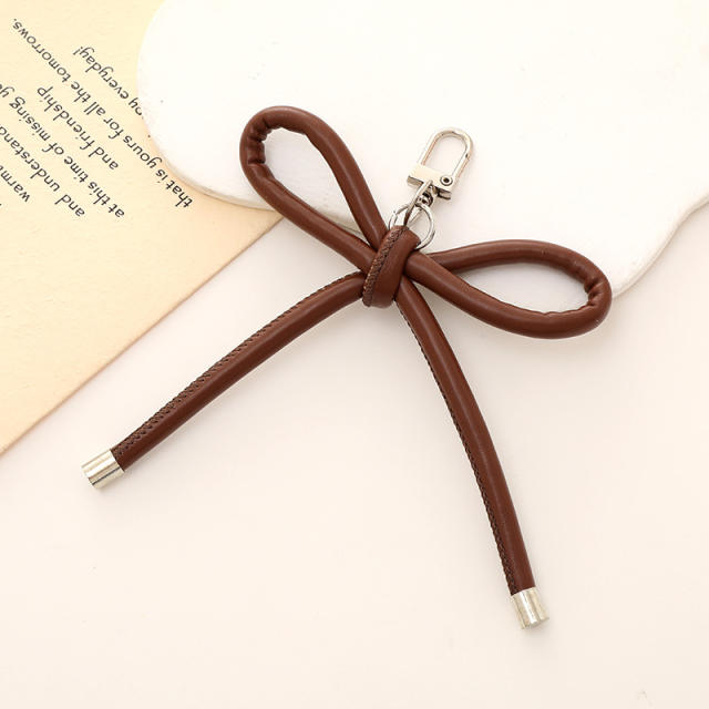 PU leather sweet handmade bow keychain bag charm pendant