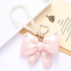 Sweet imitation pearl chain big bow keychain bag charm pendant