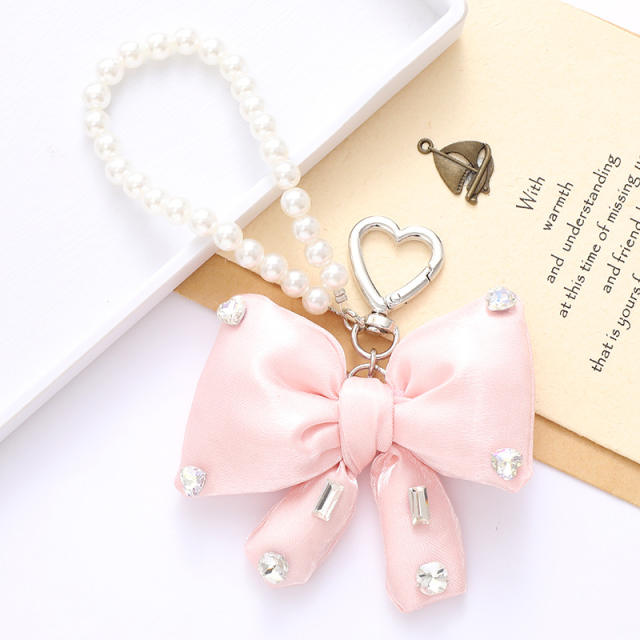 Sweet imitation pearl chain big bow keychain bag charm pendant