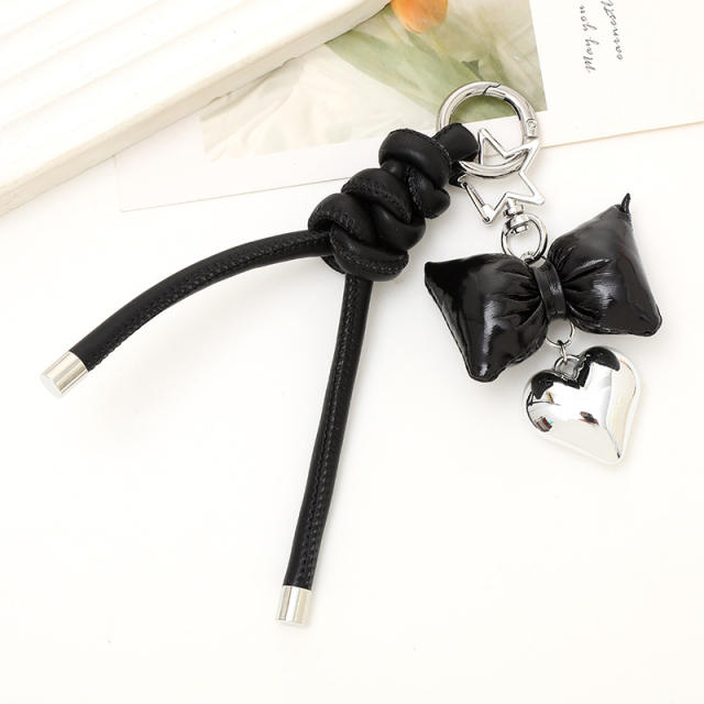 PU leather easy match bow braid tassel keychain bag charm pendant