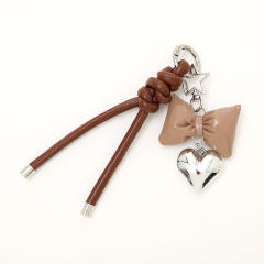 PU leather easy match bow braid tassel keychain bag charm pendant