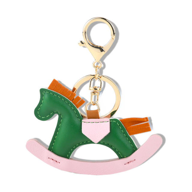 Sweet pony pendant cartoon rocking horse leather pendant  keychain bag charms