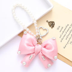Sweet imitation pearl chain big bow keychain bag charm pendant
