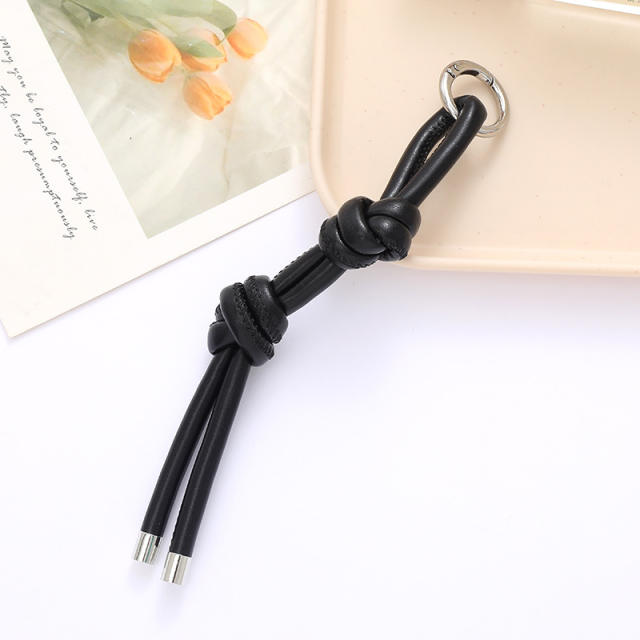 DIY PU Leather knotted keychain bag charm pendant