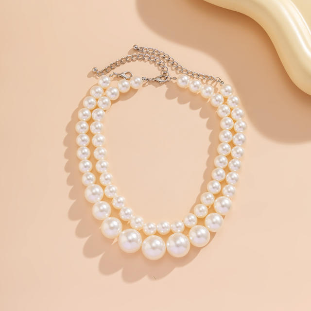 Exaggerated large pearl chocker multi-layer beaded necklace women