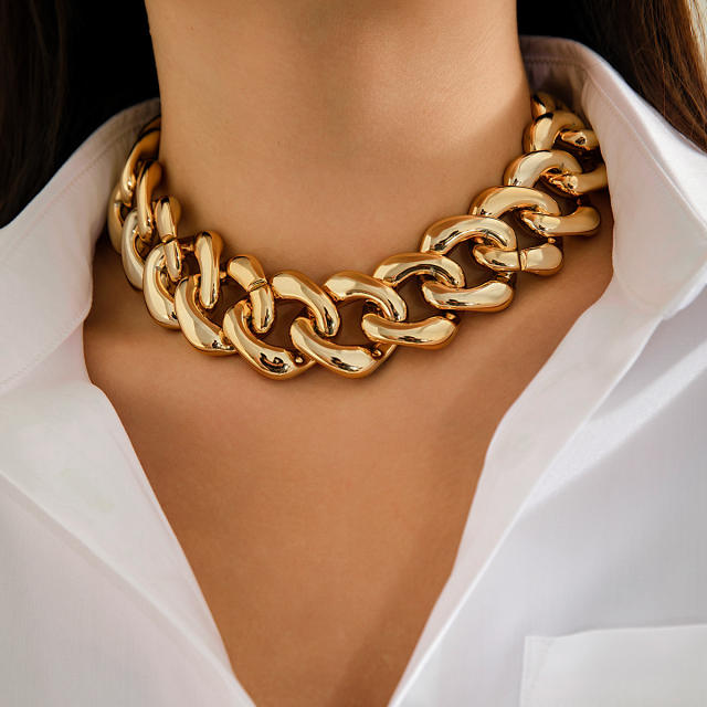 Chunky Simple Personality Metal Chain Necklace Exaggerated Frosted choker