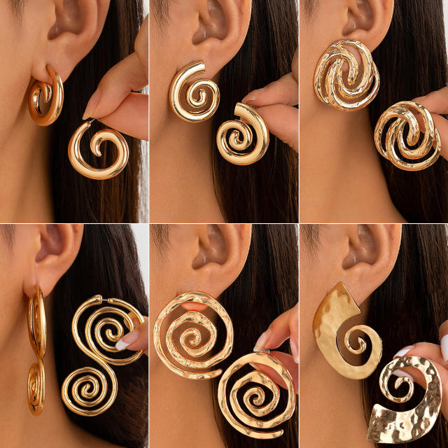 Ocean series Geometric Conch Symbol Design Earrings Exaggerated Spiral Pattern earrings
