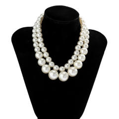 Exaggerated large pearl chocker multi-layer beaded necklace women