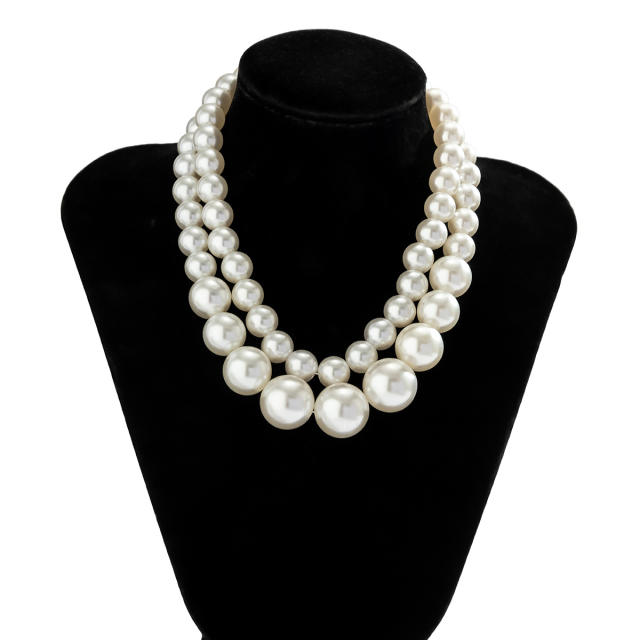 Exaggerated large pearl chocker multi-layer beaded necklace women