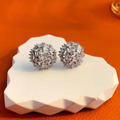 925 needle full diamond ball shape women studs earrings