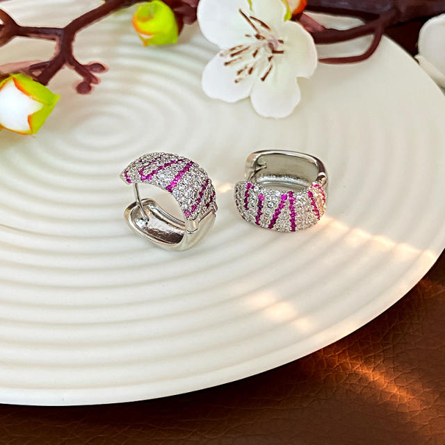 Hot sale full diamond gold plated copper huggie earrings