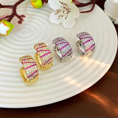 Hot sale full diamond gold plated copper huggie earrings