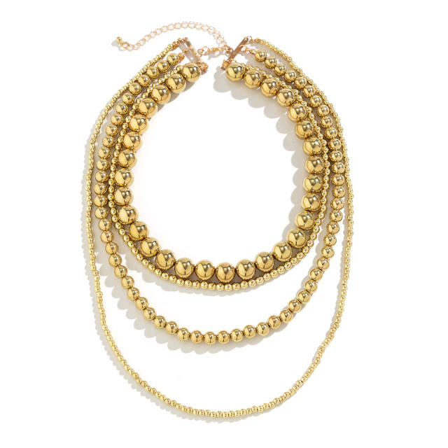 Punk style multi-layer round beads stacked necklace exaggerated beaded necklace