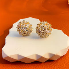 925 needle full diamond ball shape women studs earrings