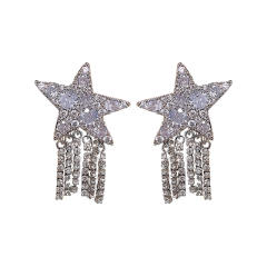 925 needle diamond star chain tassel gold plated copper earrings