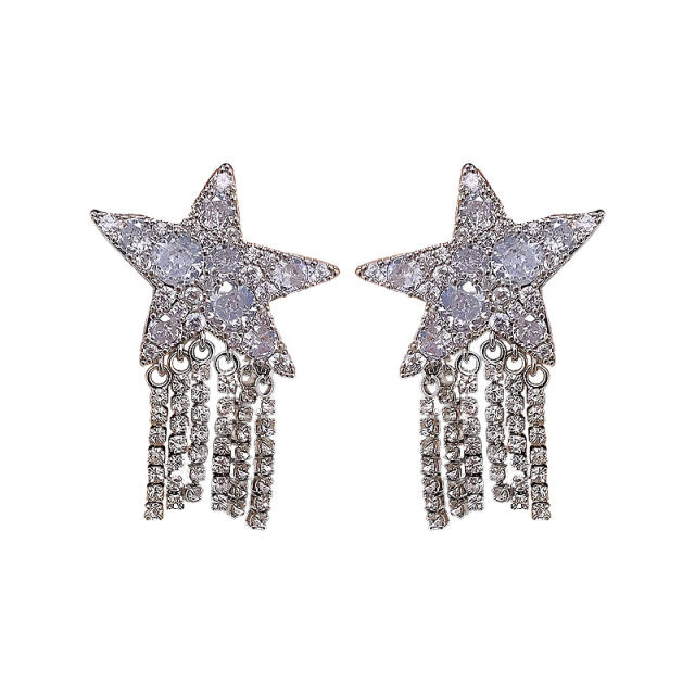 925 needle diamond star chain tassel gold plated copper earrings