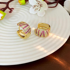 Hot sale full diamond gold plated copper huggie earrings
