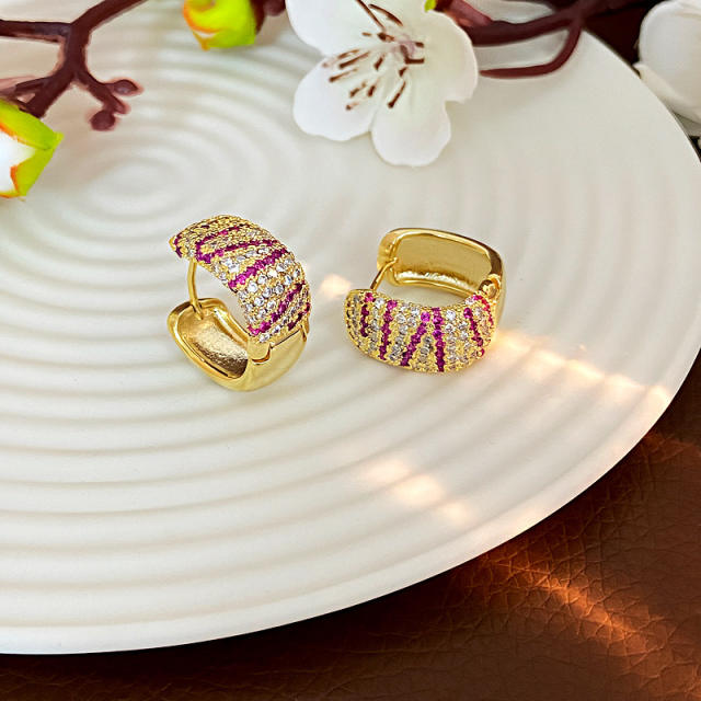 Hot sale full diamond gold plated copper huggie earrings
