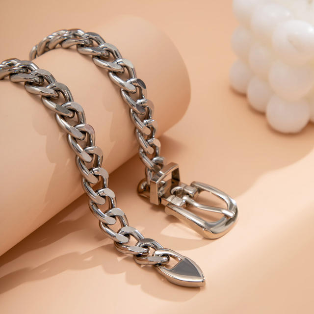 Punk Belt Buckle choker Necklace Women Hip-hop Heavy Metal Geometric Necklace