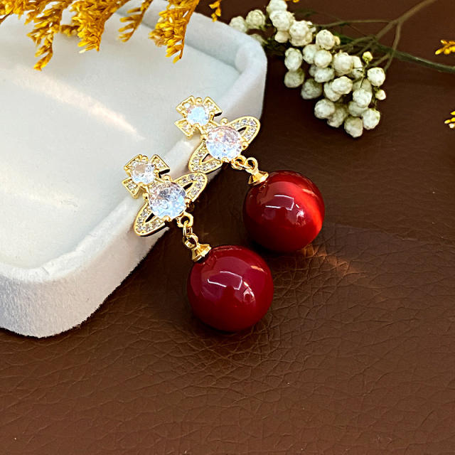 925 needle elegant pearl bead dangle diamond Saturn earrings