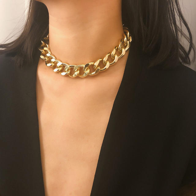 Chunky Simple Personality Metal Chain Necklace Exaggerated Frosted choker