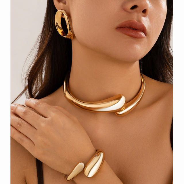 Chunky glossing spring open collar choker personality geometric punk water drop necklace set