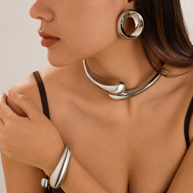 Chunky glossing spring open collar choker personality geometric punk water drop necklace set