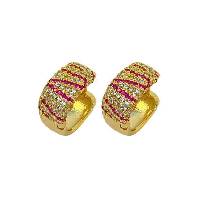 Hot sale full diamond gold plated copper huggie earrings