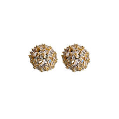 925 needle full diamond ball shape women studs earrings