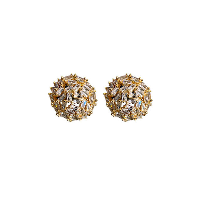 925 needle full diamond ball shape women studs earrings