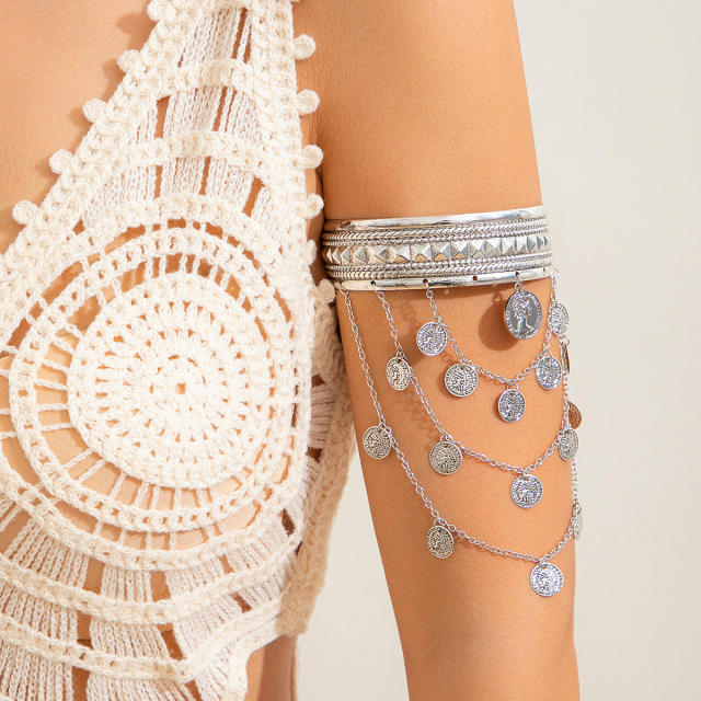 Boho Jewelry beach Metal Coin Tassel Arm Chain arm bangle
