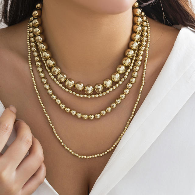 Punk style multi-layer round beads stacked necklace exaggerated beaded necklace