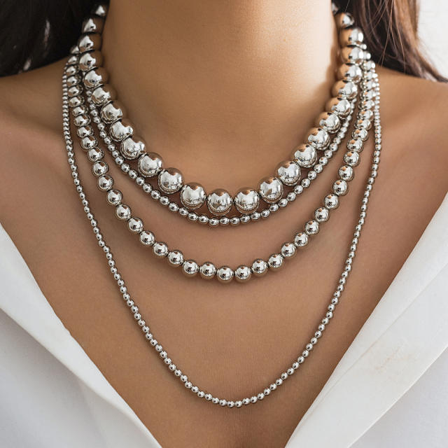 Punk style multi-layer round beads stacked necklace exaggerated beaded necklace