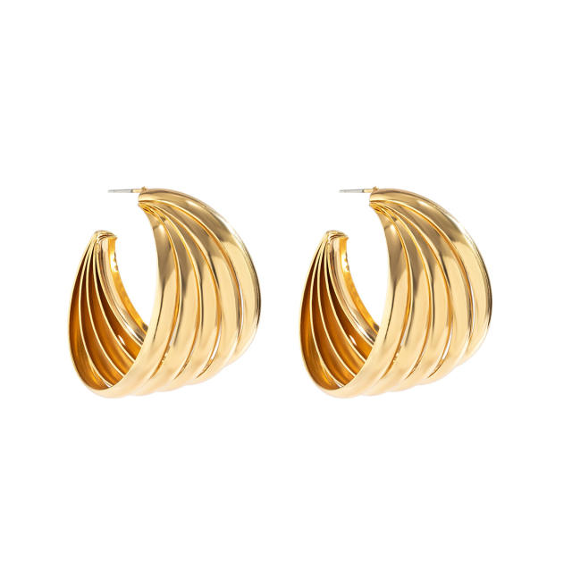 Chunky design metal peach heart earrings versatile striped star earrings