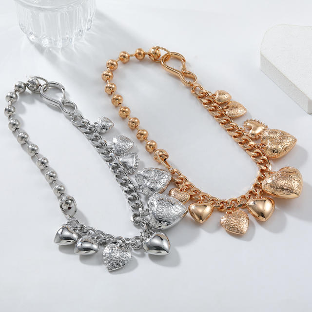 Chunky heart pendant boho charm necklace for women