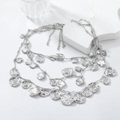 Boho multi layer alloy coin pendant charm necklace for women