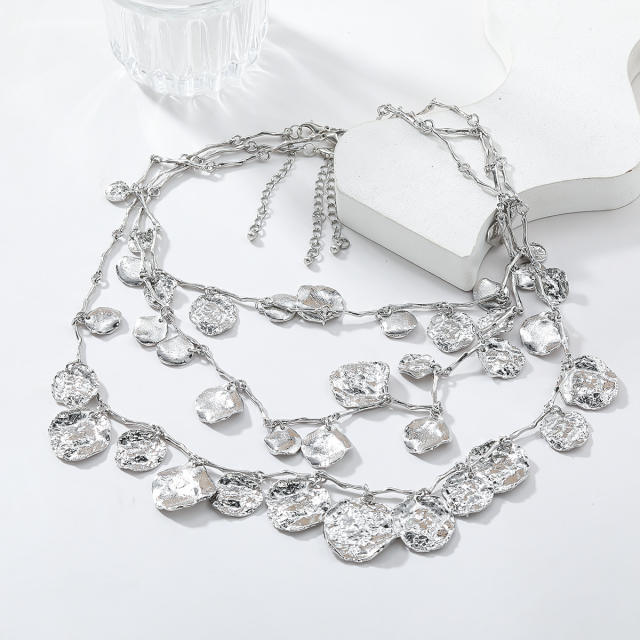 Boho multi layer alloy coin pendant charm necklace for women