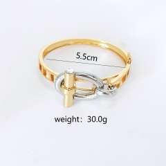 Chunky gold plated copper mix color coffee bean pig nose bangle rings set
