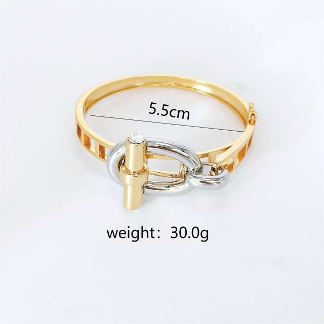 Chunky gold plated copper mix color coffee bean pig nose bangle rings set
