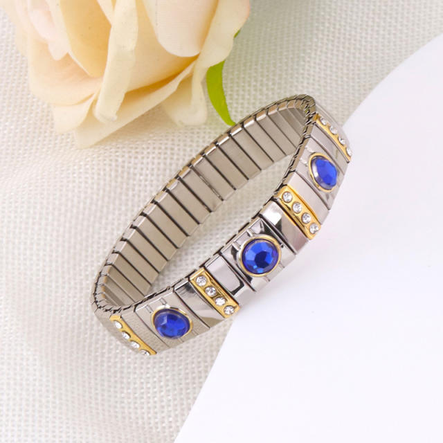 Hot sale colorful rhinestone statement stainless steel elestic bangle bracelet