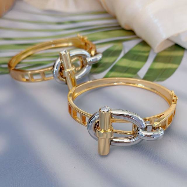 Chunky gold plated copper mix color coffee bean pig nose bangle rings set