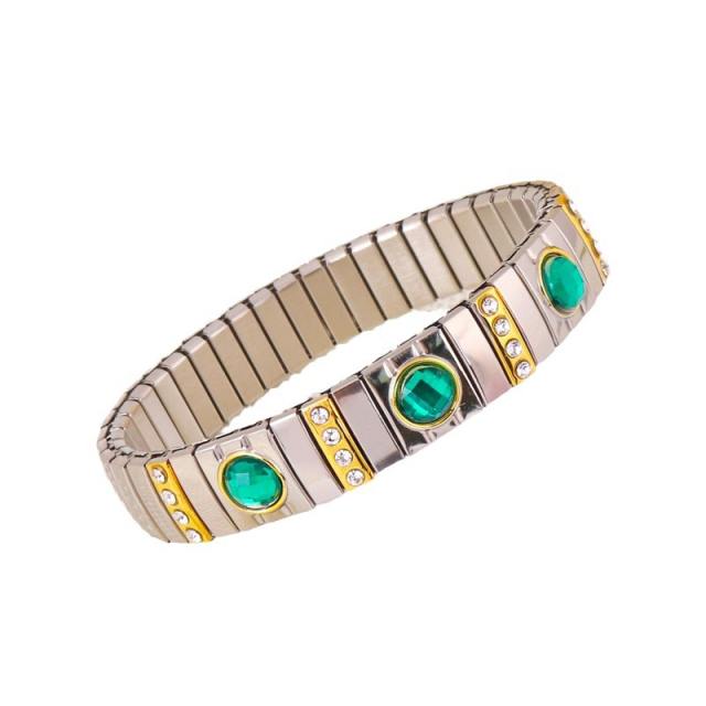Hot sale colorful rhinestone statement stainless steel elestic bangle bracelet