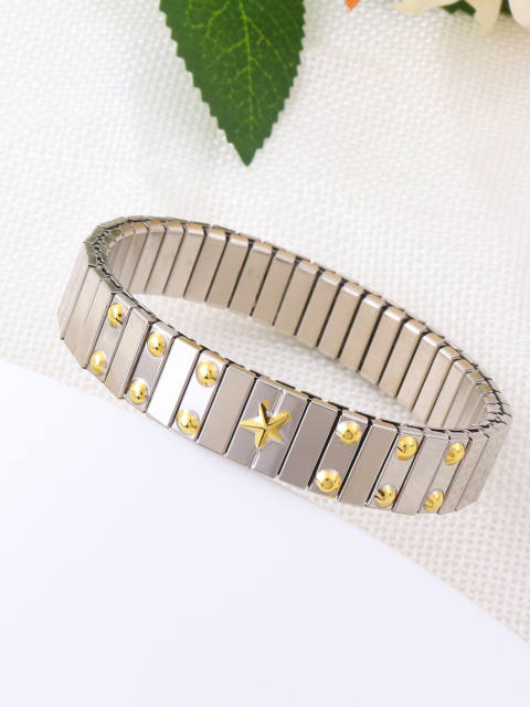 Hot sale colorful rhinestone statement stainless steel elestic bangle bracelet
